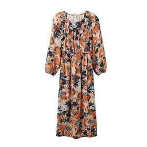Tom Tailor European Maxi Dress Abstract Orange Navy Size 36 /‎ 4 US EcoVero NWT